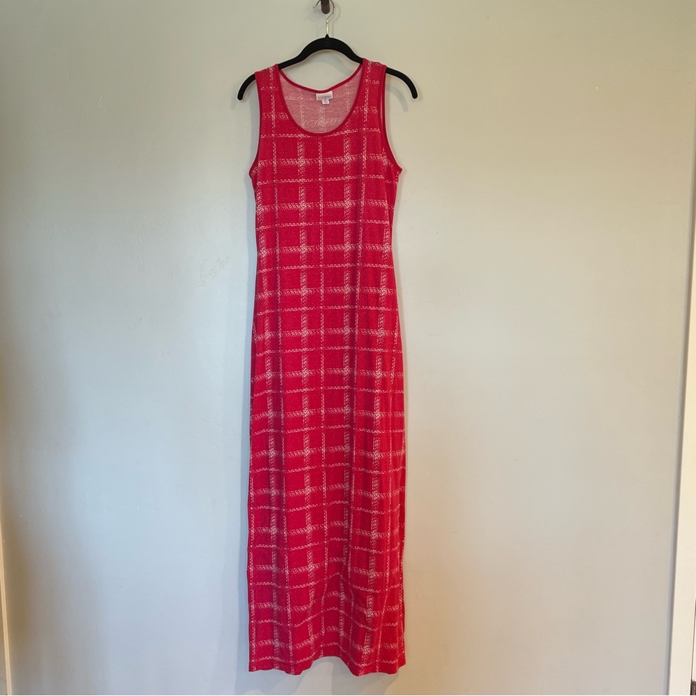 LuLaRoe Dani Solid Red and White Checkered Maxi Dress. Medium